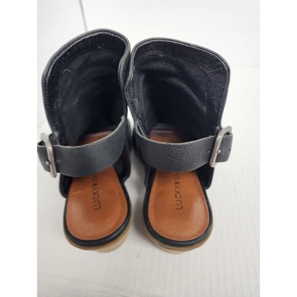 Lucky Brand Women's Keralin Black Leather Suede Wedge Slingback Strap Sandal 7.5 - Picture 7 of 8